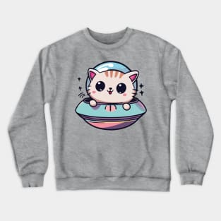 Cute Kawaii Cat in UFO Crewneck Sweatshirt